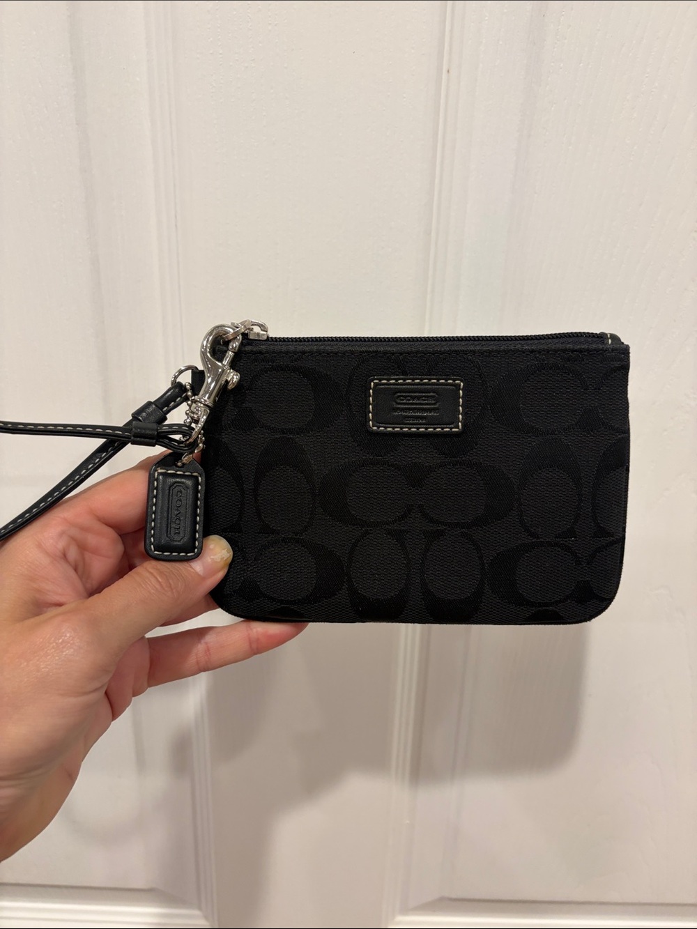 Coach Signature Jacquard Corner Zip Wristlet in Black
